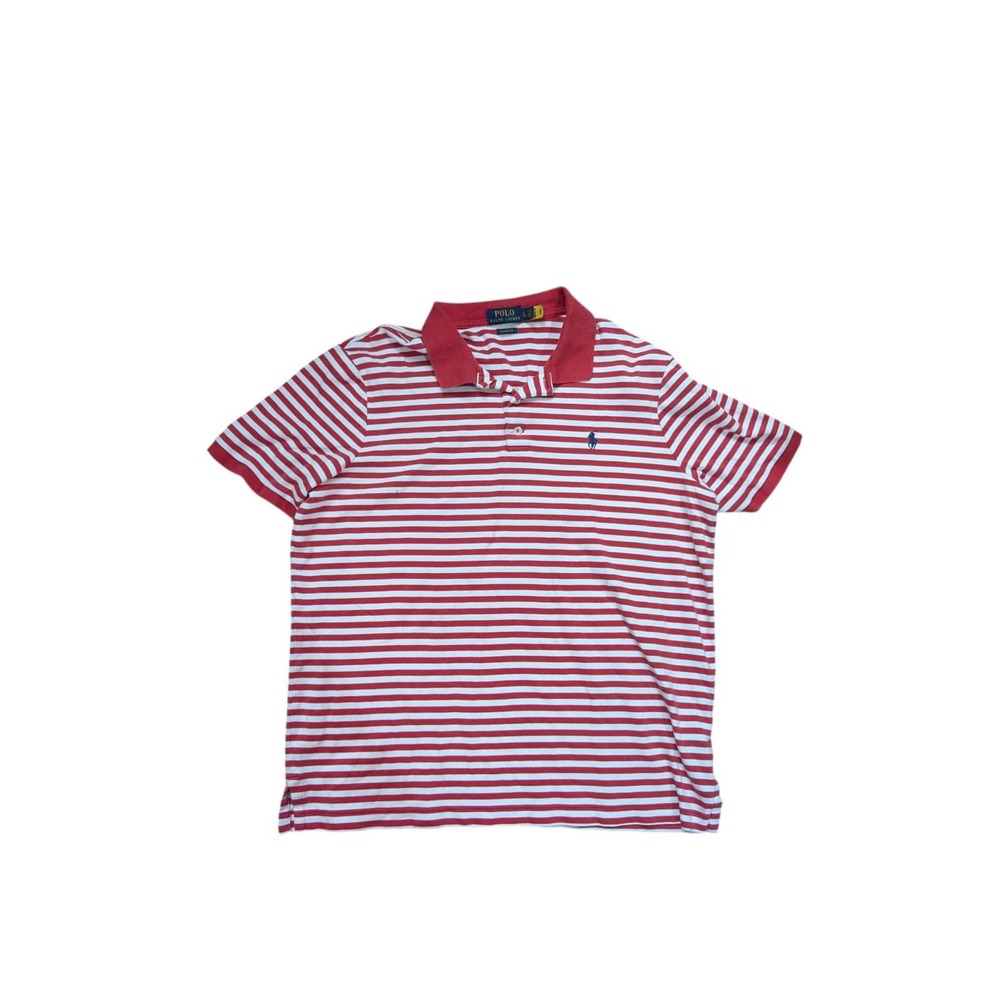 Polo Ralph Lauren Shirt Mens Large Red Breton Stripe Soft Cotton Golf Style